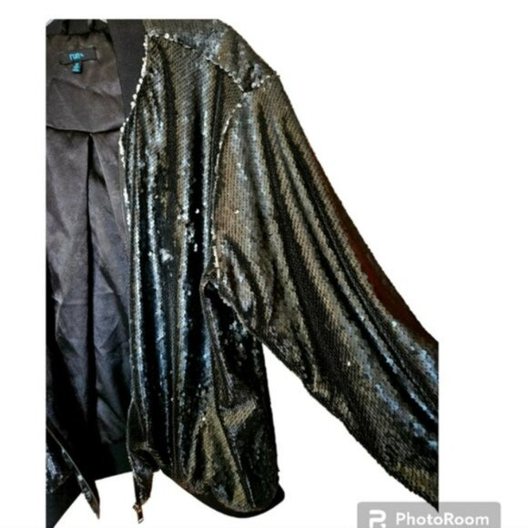 Rue+ Black Sequin Bomber Jacket size 1X EUC - Picture 4 of 13